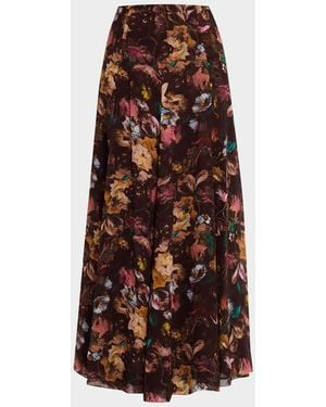 Lela Rose Floral Trumpet Midi Skirt - Brown