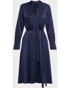 Kobi Halperin Bambi Belted Tie-Neck Satin Crepe Midi Dress - Blue