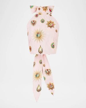 CAMILLA Painted Reversible Halter Crop Top - Natural