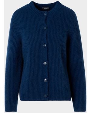 Akris Rib Knit Cashmere-Silk Cardigan - Blue