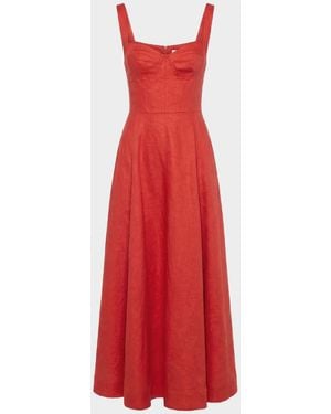 Nicholas Santha Linen-Blend Midi Dress in Pink | Lyst Nicholas Santha Linen-Blend Midi Dress in Pink | Lyst
