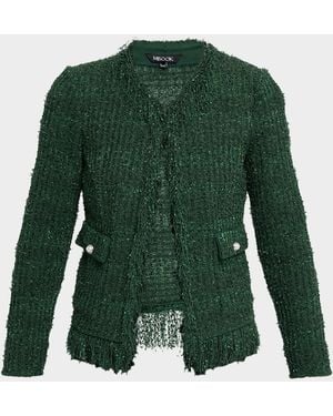 Misook Tailored Fringe-Trim Knit Jacket - Green