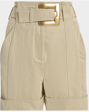 Balmain High-Rise Belted Cuffed Shorts - Natural