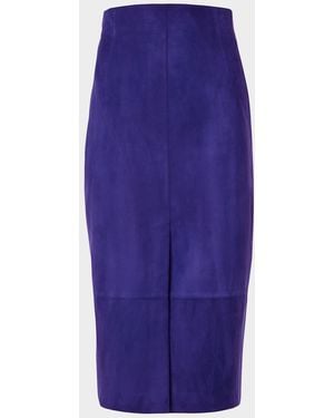 Akris Suede Front Slit Pencil Skirt - Blue