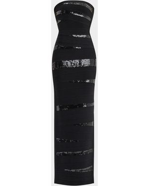 Hervé Léger The Chiara Sequined Strapless Gown - Black