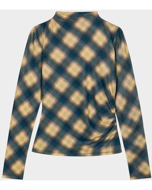 Rails Joelle Asymmetric Ruched Plaid Top - Blue