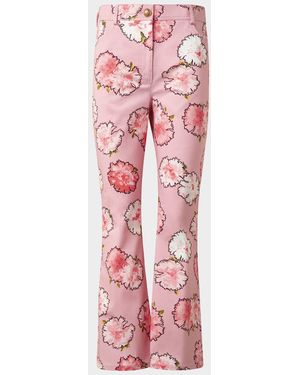 Akris Punto Cali Carnation-Print Stretch Denim Kickflare Pants - Pink