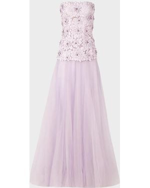 Costarellos Gisella Petal Embellished Strapless Drop-Waist Tulle Gown - Pink