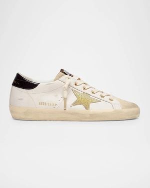 Golden Goose Super-Star Mixed-Leather Strass Low-Top Sneakers - Natural