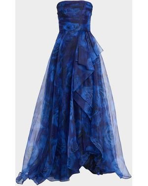 THEIA Fahreta Strapless Fit & Flare Organza Gown - Blue