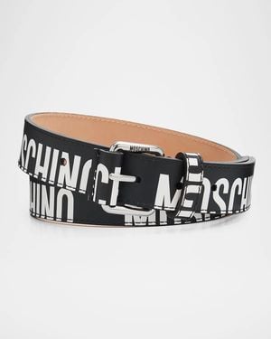 Moschino Apos;S Logo-Print Leather Belt - Black