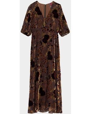 Johnny Was Cinco Floral Burnout Empire Maxi Dress - Brown