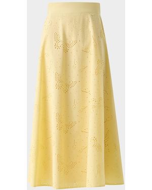 Akris Butterfly Broderie Anglaise Midi Circle Skirt - Yellow