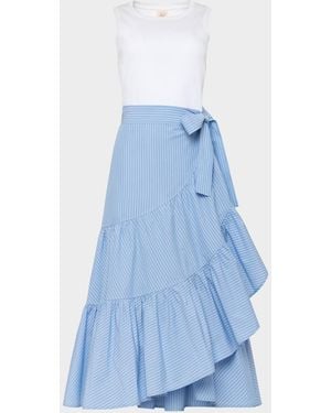 Cinq À Sept Jessie Stripe Mixed-Media Midi Dress - Blue
