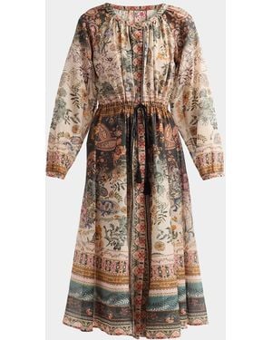 Johnny Was Michaella Printed Cotton-Silk Midi Dress - Natural