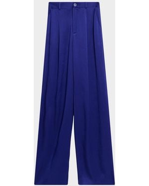 LAPOINTE Pleated Satin Wide-Leg Pants - Blue