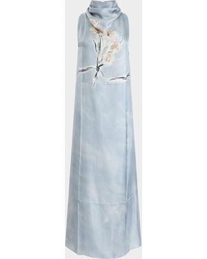 Altuzarra Noori Draped Floral Silk Dress - Blue