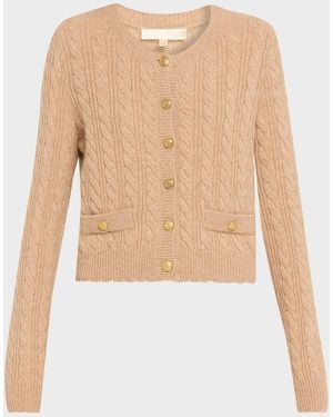LoveShackFancy Eugenie Cable-Knit Wool Cashmere Cardigan - Natural