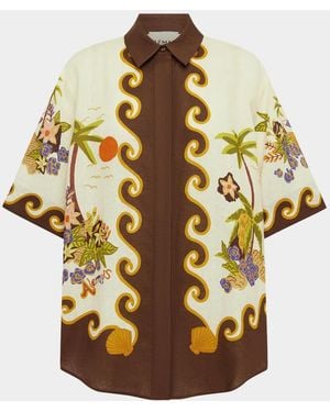 ALÉMAIS Island Cove Button-Front Linen Shirt - Metallic