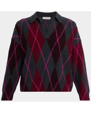 Majestic Filatures Embroidered Argyle Wool-Cashmere Sweater