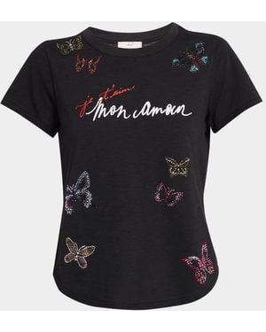 Cinq À Sept Heatset Butterfly Cotton T-Shirt - Black