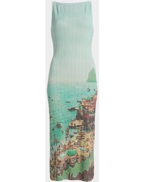STAUD Bryn Seaside-Print Rib Knit Midi Dress - Green