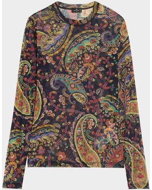 Etro Paisley Mesh Long-Sleeve Top - Multicolor
