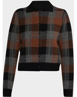 Vince Cashmere Plaid Button-Front Sweater - Black