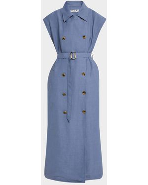 Argent Double-Breasted Twill Trench Midi Dress - Blue