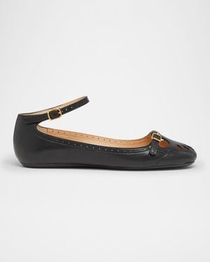 Chloé Misty Cutout Leather Ballerina Flats - Black