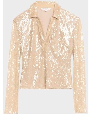 Veronica Beard Meryl Sequined Long-Sleeve Top - Natural