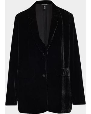 Eileen Fisher Long Single-Breasted Velvet Blazer - Black