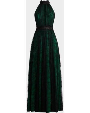 Zac Posen Wicked X Halter Chiffon & Lace Gown - Green