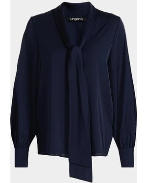 Emanuel Ungaro Ella Tie-Neck Silk Blouse - Blue