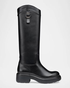 Santoni 45Mm Leather Knee-High Riding Boots - Black
