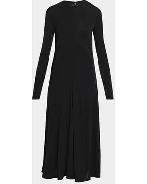 The Row Dina Long-Sleeve Jersey Godet Midi Dress - Black
