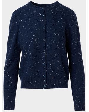 Akris Sequined Wool-Cashmere Knit Cardigan - Blue