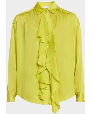 Ulla Johnson Gesture Silk-Chiffon Ruffle Blouse - Yellow