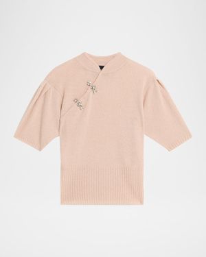 Simone Rocha Mandarin Collar Cashmere Short-Sleeve Sweater - Natural