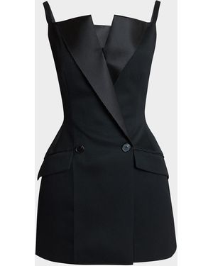 Givenchy Sleeveless Raw-Edge Tuxedo Mini Dress - Black