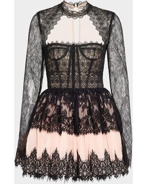 Bronx and Banco Daphne Illusion Corset Lace Mini Dress - Black