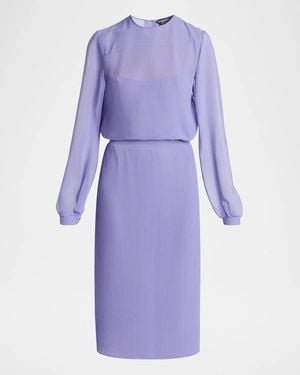 Tom Ford Plisse Chiffon Long-Sleeve Midi Dress - Purple