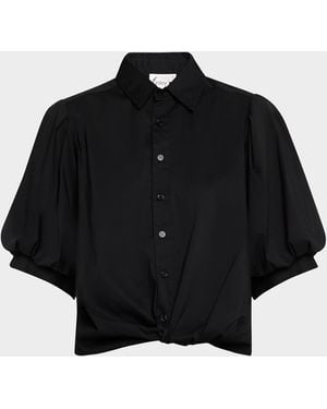 Finley Bomba Button-Down Twist-Front Poplin Shirt - Black