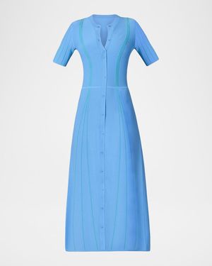 Shoshanna Anne Dotted Button-Down Knit Midi Dress - Blue