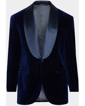Brunello Cucinelli Apos;S Pinstriped Cotton-Silk Velvet Blazer - Blue