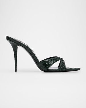 Saint Laurent Kirat Snake Mule Sandals - Black