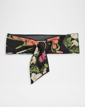 Ferragamo Floral Silk And Nappa Leather Gancini Belt - Black
