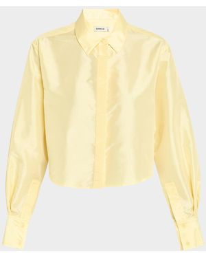 Jonathan Simkhai Renata Cropped Satin Blouse - Yellow