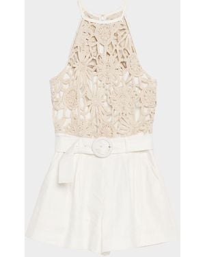 Ramy Brook Aubree Openwork Floral Belted Romper - White