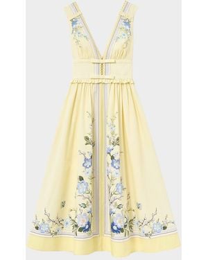 Self-Portrait Floral Cotton Midi Dress - Metallic
